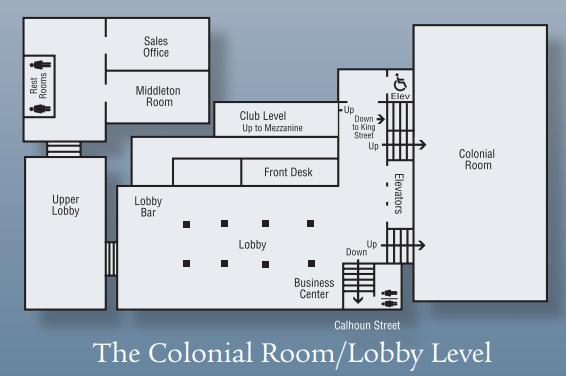 The Colonial Ballroom and Lobby Level space chart.