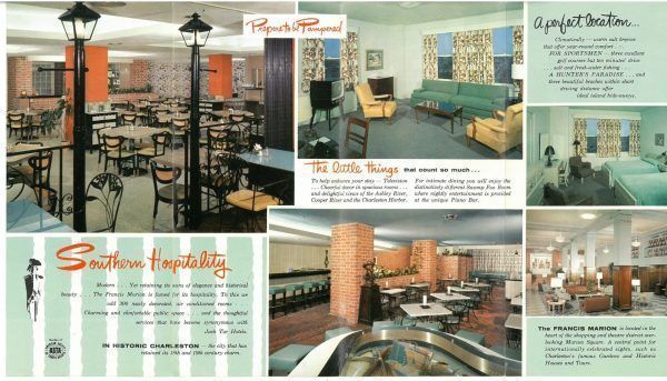 A green brochure showcases a variety of spaces in the hotel.