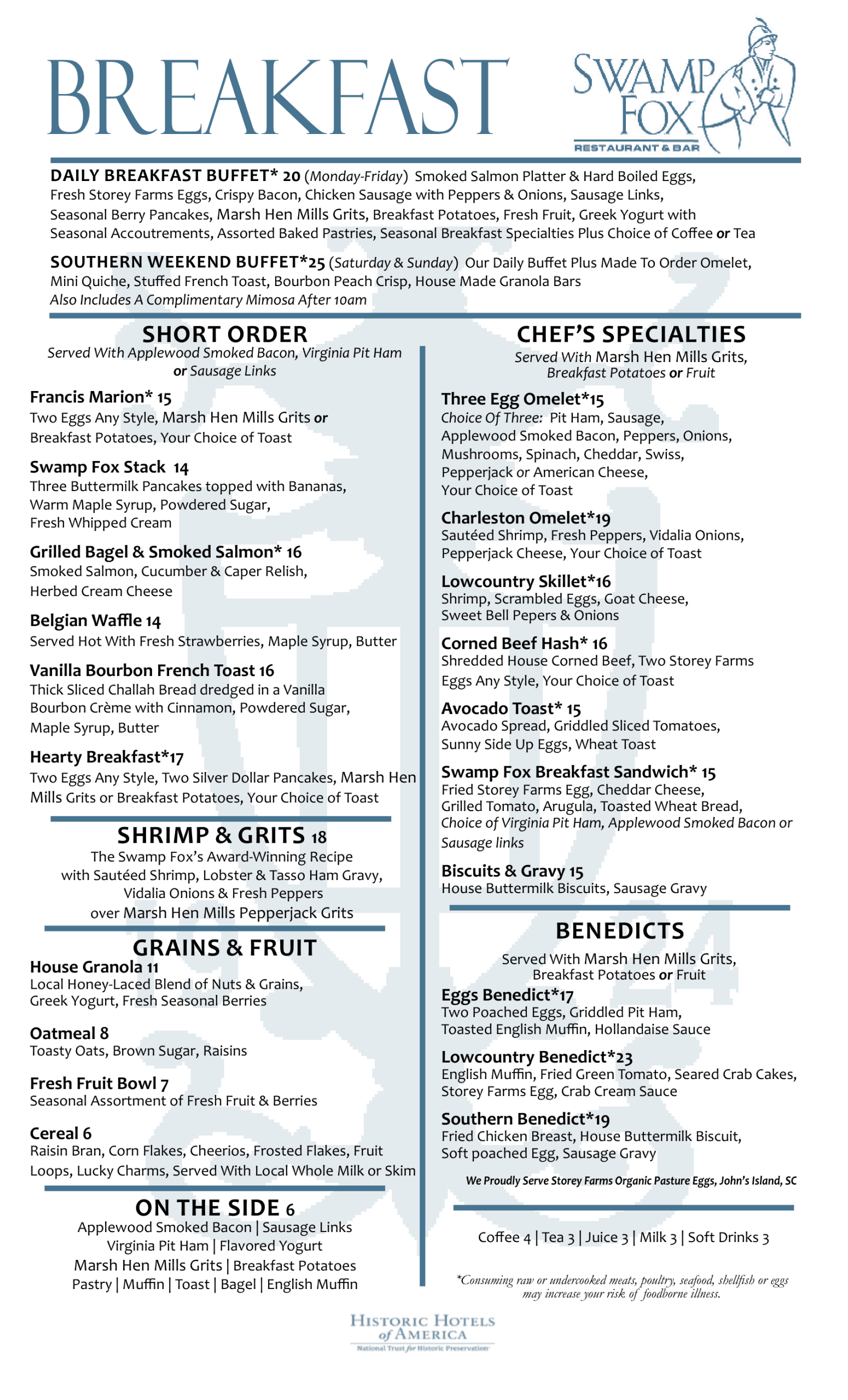 Swamp Fox Breakfast Menu