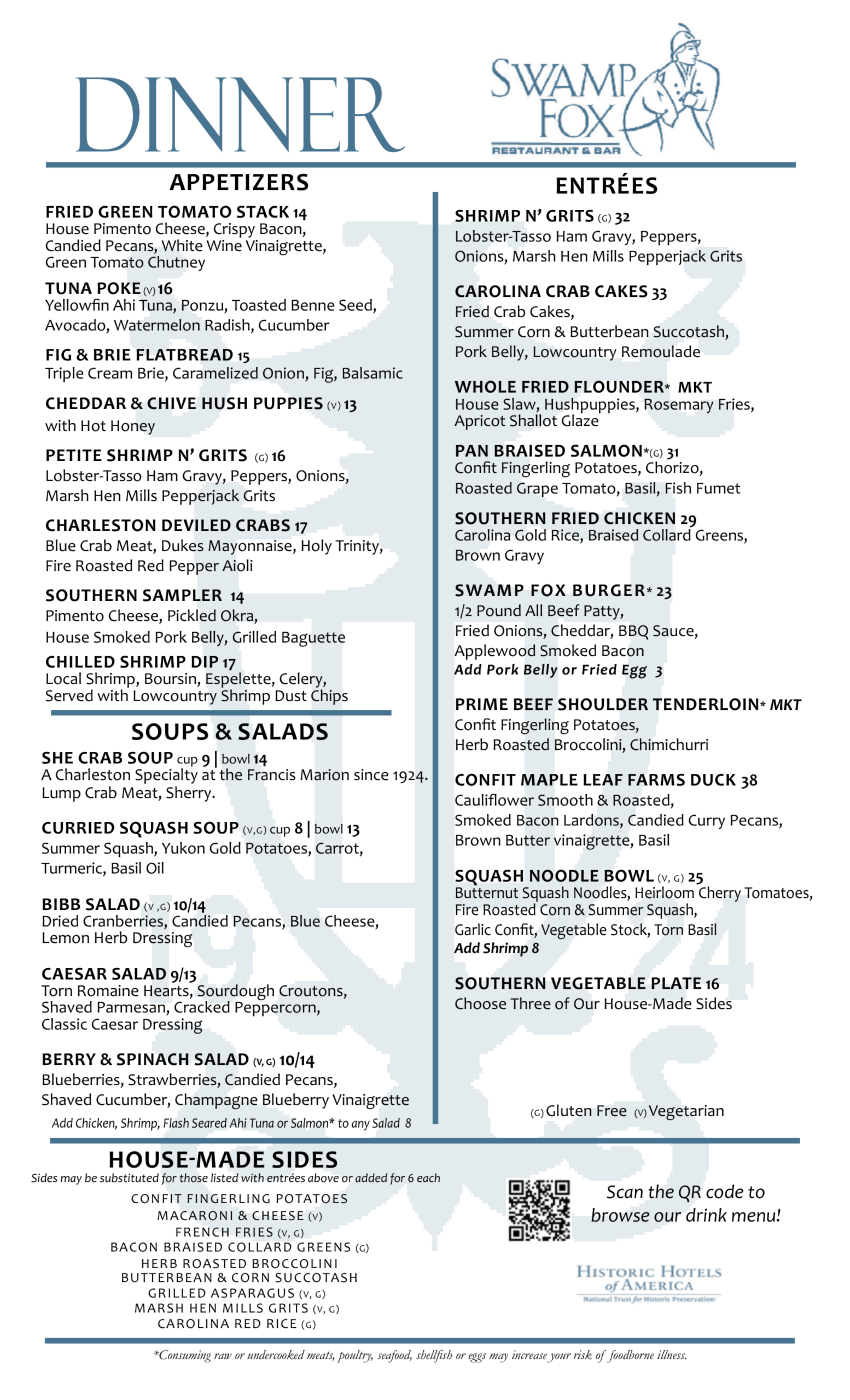 Swamp Fox Dinner Menu