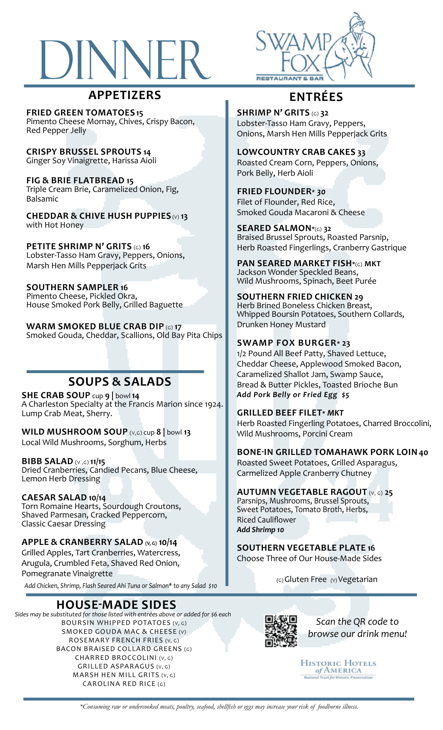 Swamp Fox Dinner Menu