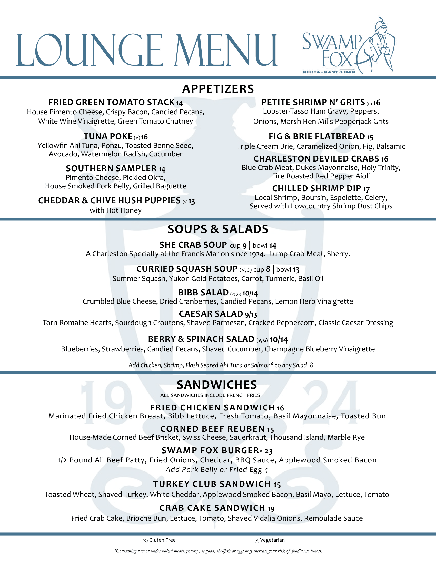 Swamp Fox Drinks Menu