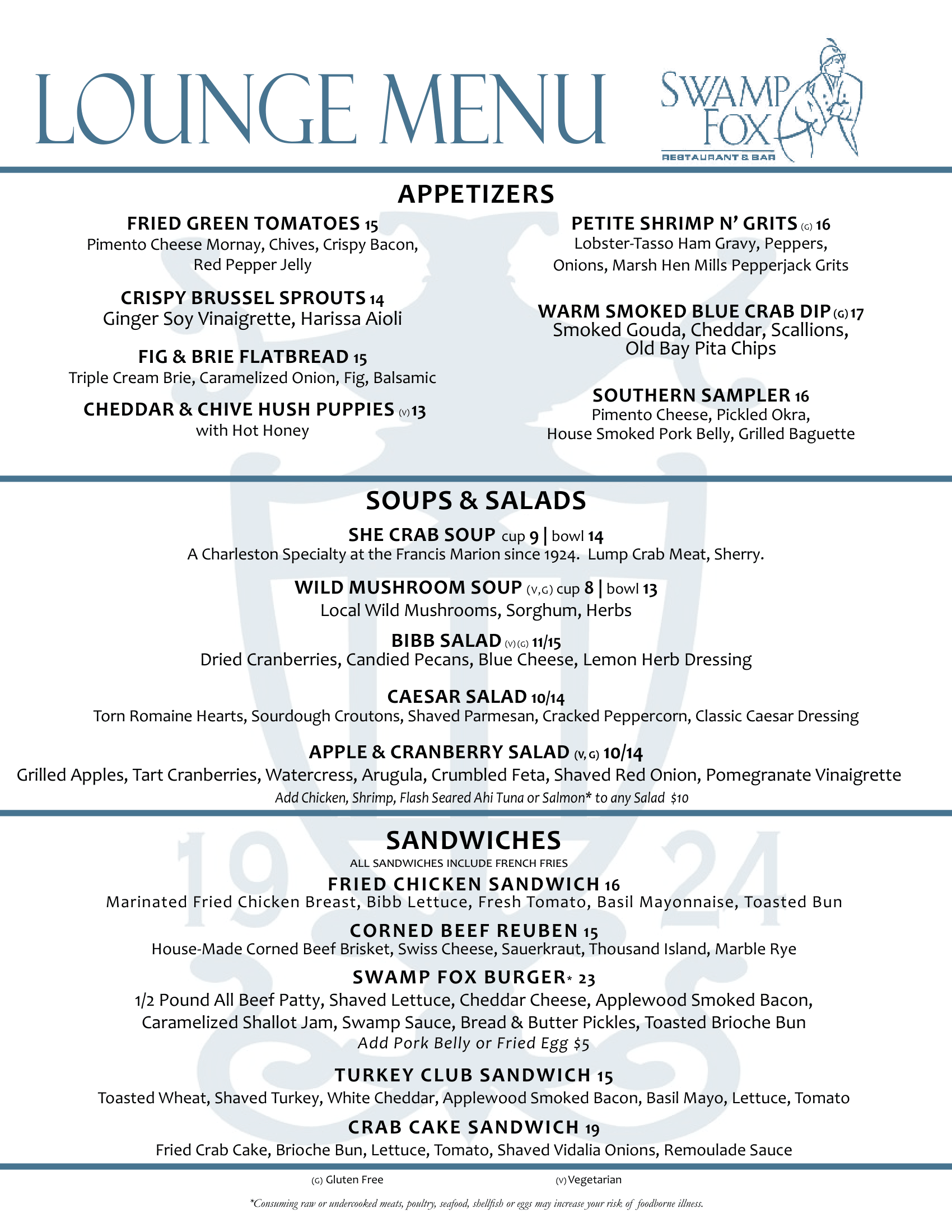 Swamp Fox Lounge Drink Menu