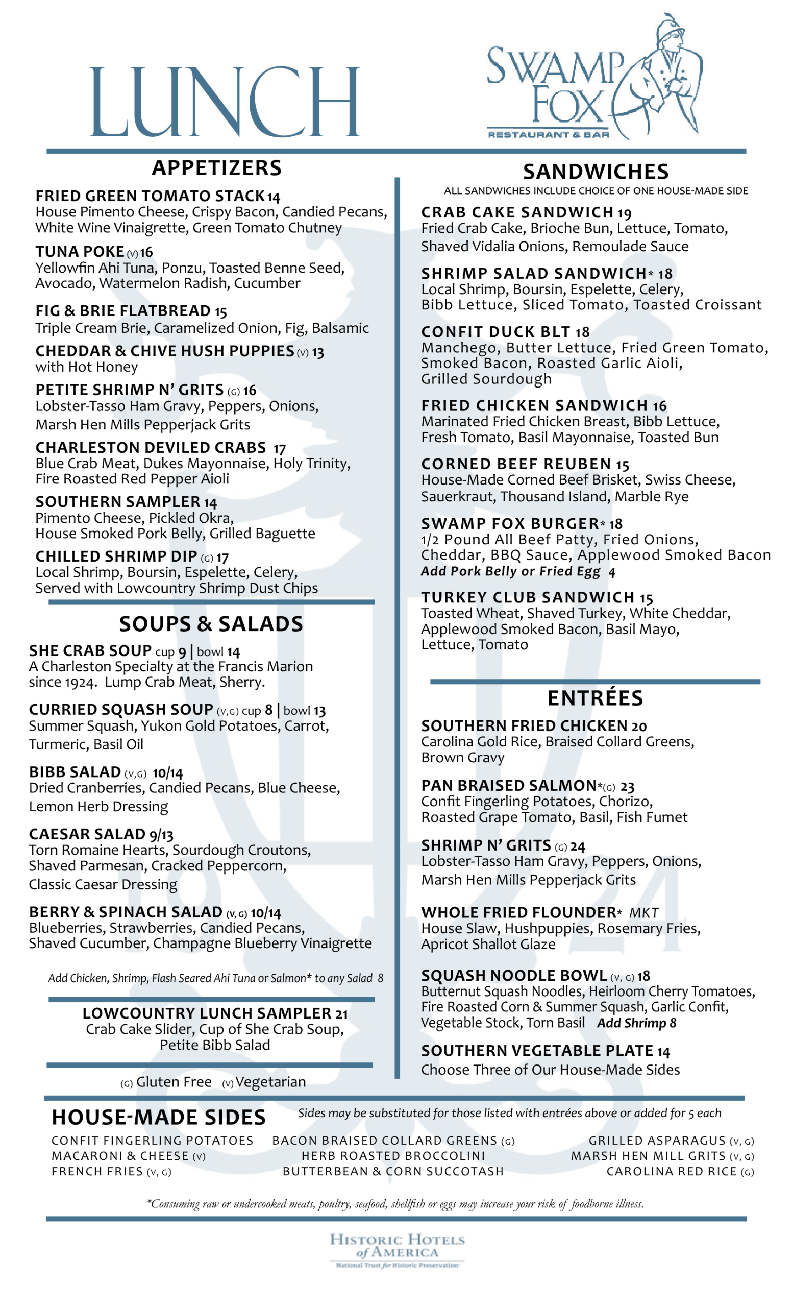 Swamp Fox Lunch Menu