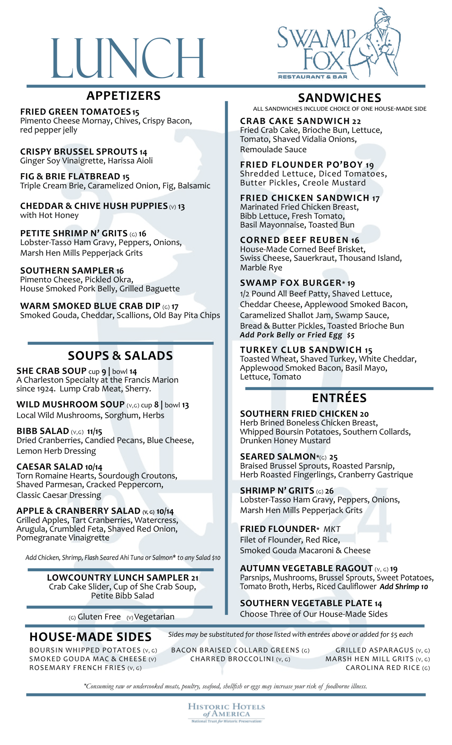 Swamp Fox Lunch Menu