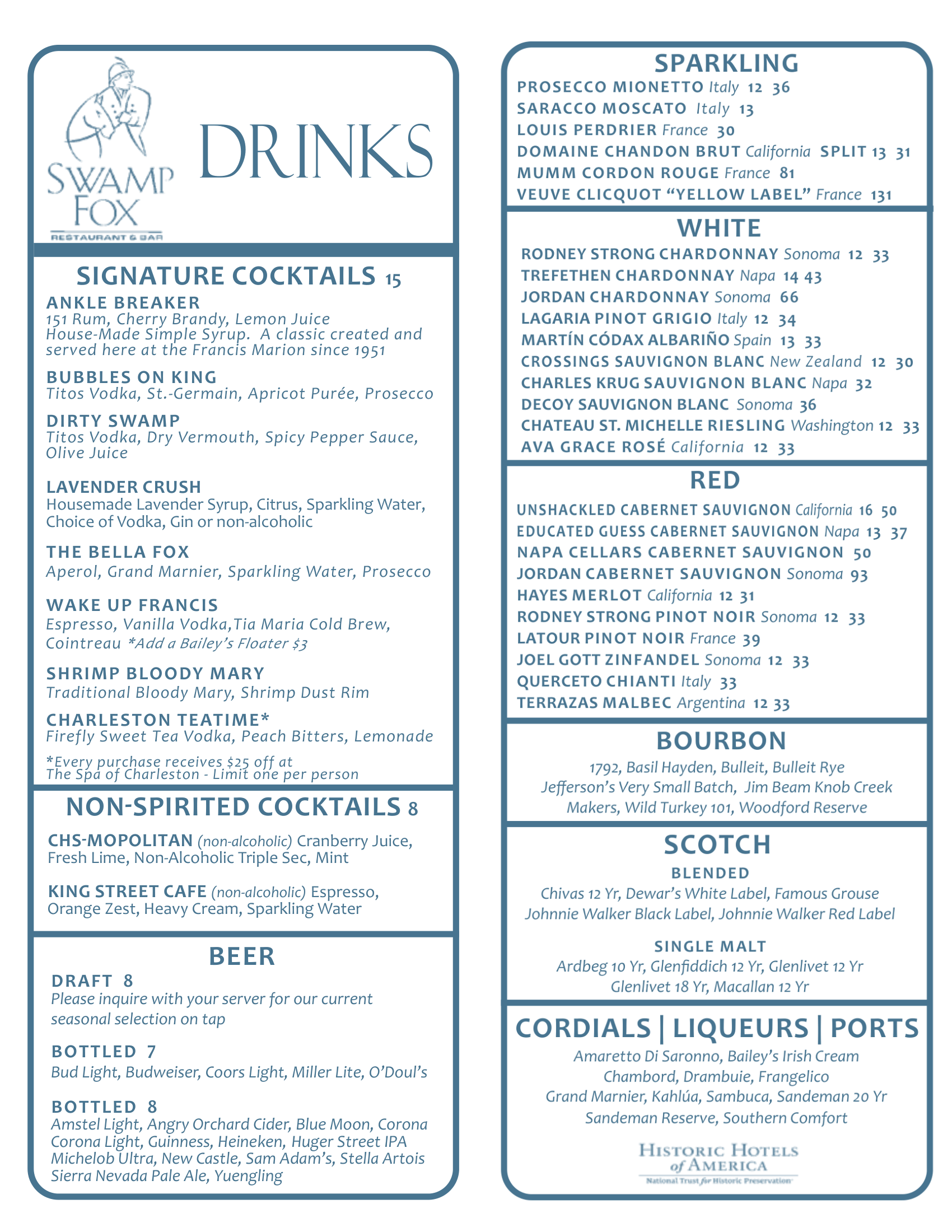 Swamp Fox Lunch Menu